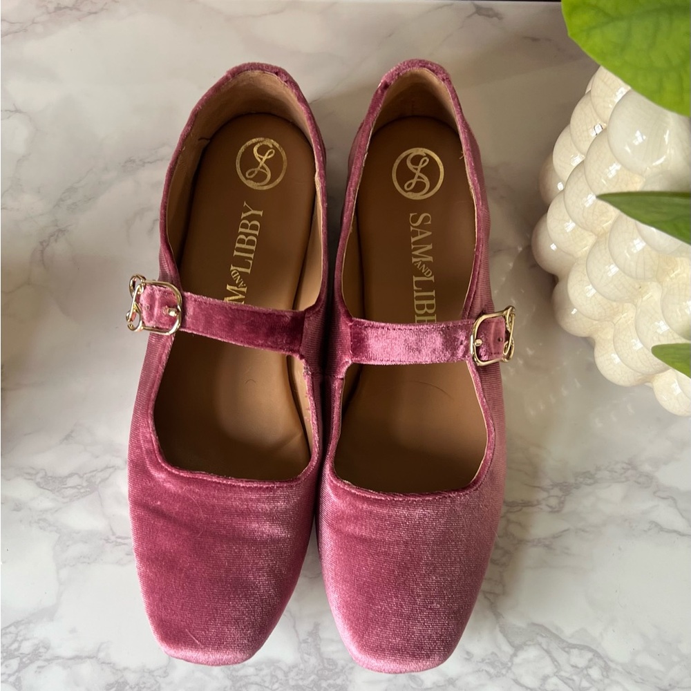 Velvet Mary Jane Shoes - Pink